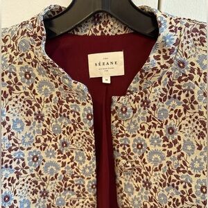 Like New Sezane Mike Jacket - Blue Burgundy Jacquard Rare Print